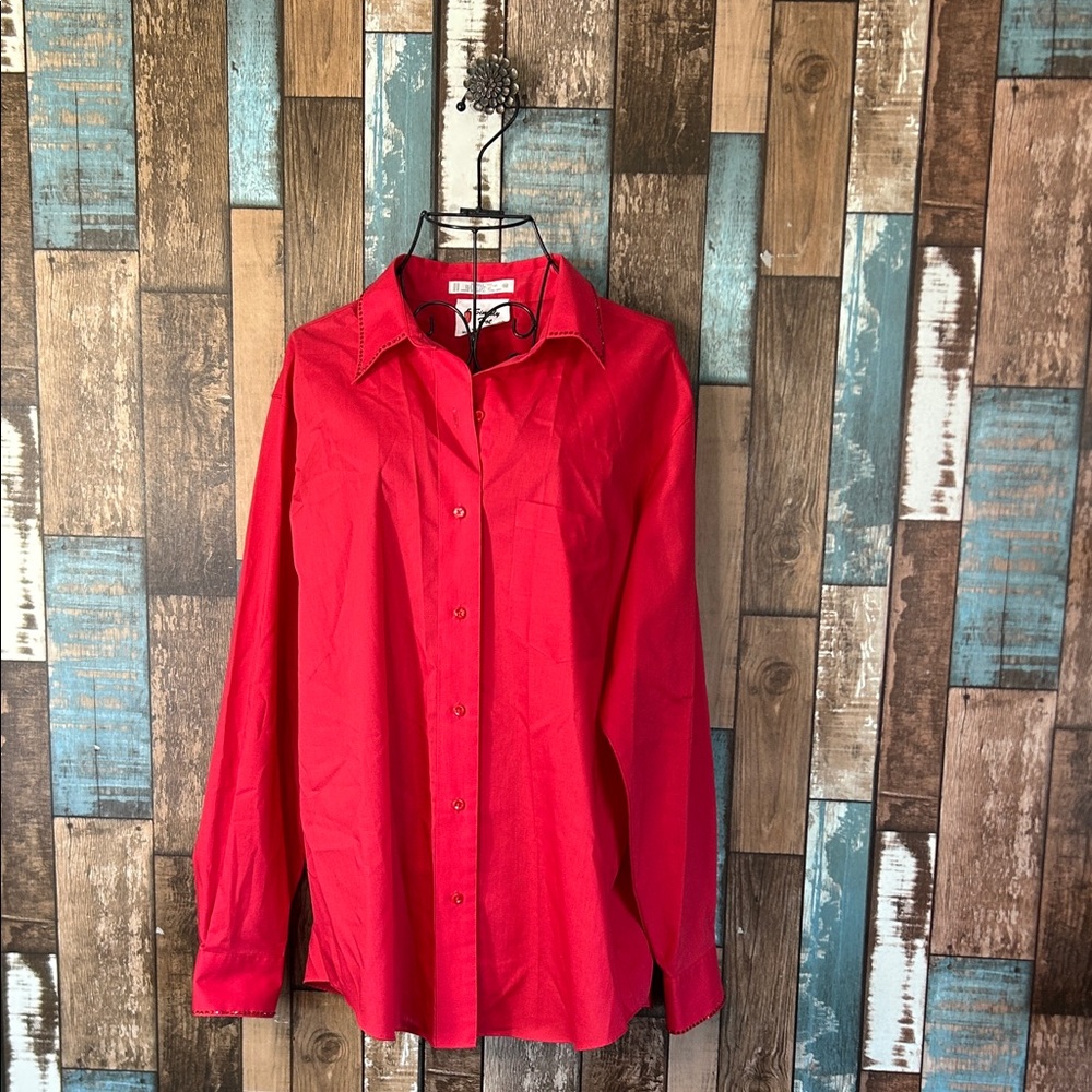 Foxcroft Simply Hot Red embellished button down top